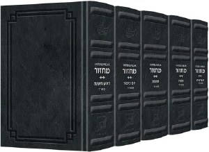Picture of Artscroll Interlinear Machzorim Schottenstein Edition 5 Volume Set Signature Leather Collection Full Size Midnight Blue Leather Sefard